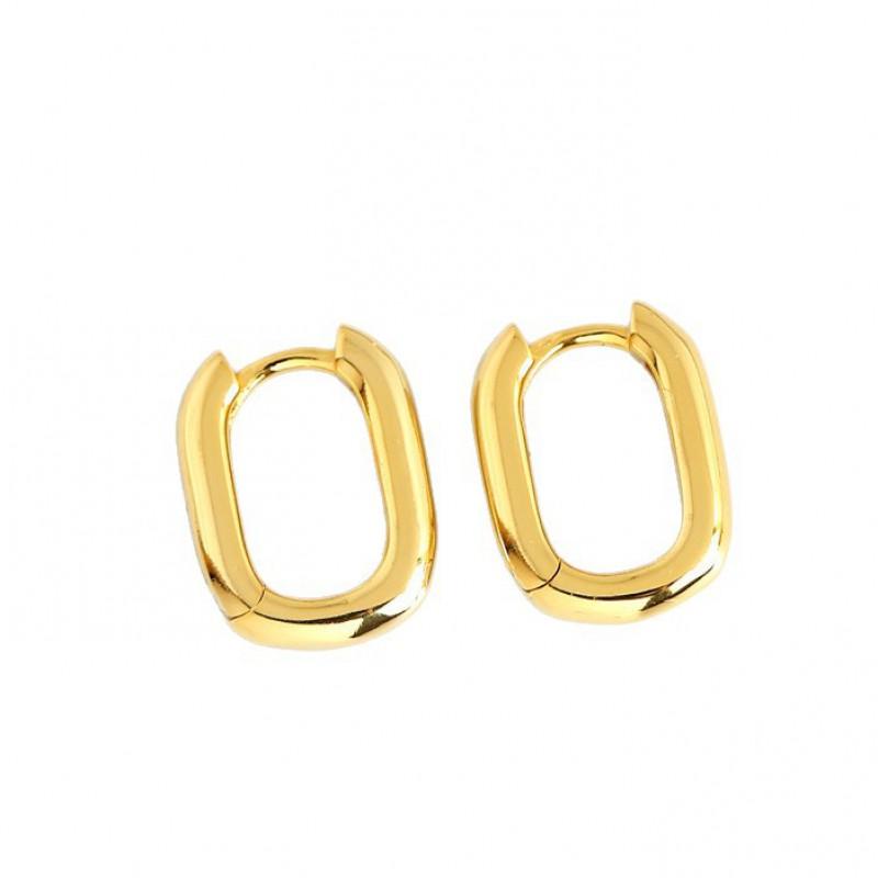 Sterling Geometric Oval Hoop Earrings Women Gold Plated Minimalist Chic Studs Fashion Accessory