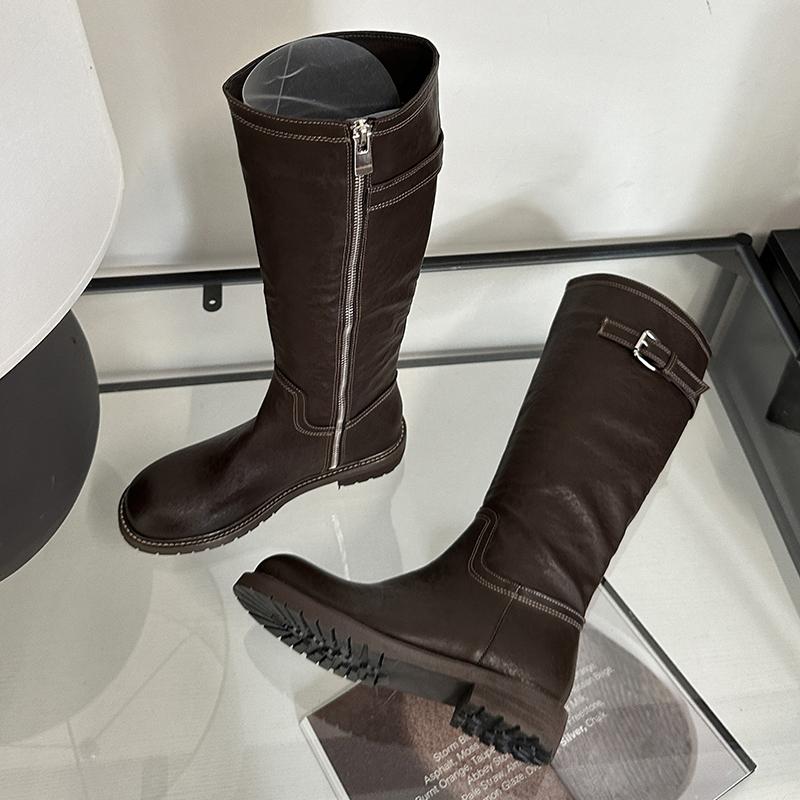 

Женские сапоги до колена на платформе весна-лето рыцарь армейский готический элегантный средний каблук молния женская обувь мотоциклетная обувь натуральная кожа 40 коричневый