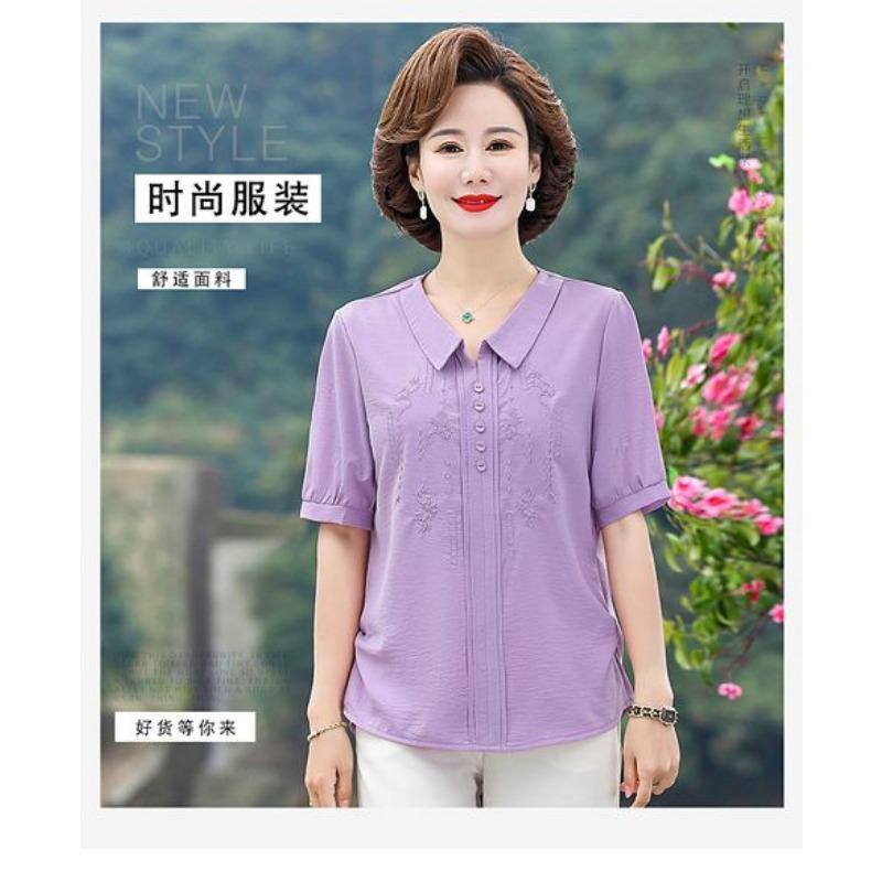 New Summer Embroidered Three-quarter Sleeve Shirt Middle-aged Mothers T-shirts, Fashionable and Light Tops