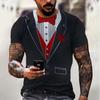 Men 3D Suit Tie Print O-Neck Streetwear Short Sleeve T-shirt