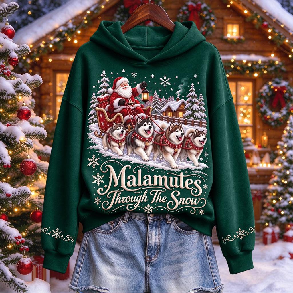 Women's Christmas Pullover Hoodie Hooded Sweatshirt for Holiday Party