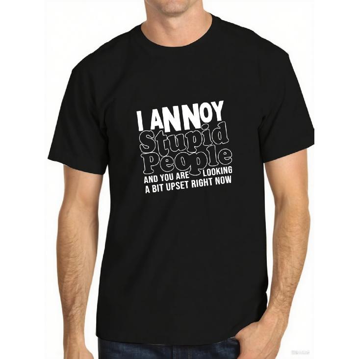 Gildan Men'S Funny Slogan T-Shirt - "I Annoy Stupid People & You're Looking At One Right Now" Print, White with Black Text, 95% 5% Elastane Blend,