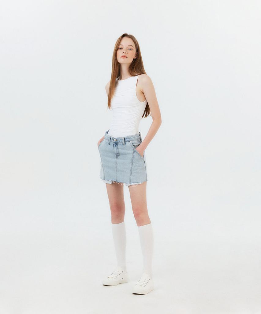 Potipo [W] Denim Short Skirt With Over Pocket Details