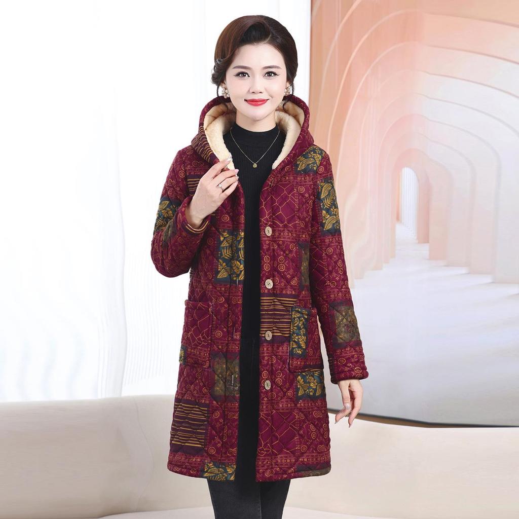 Mid-Aged & Elderly Women's Hooded Fleece-Lined Winter Coat, Warm Mid-Length Jacket, Fashionable New Style.