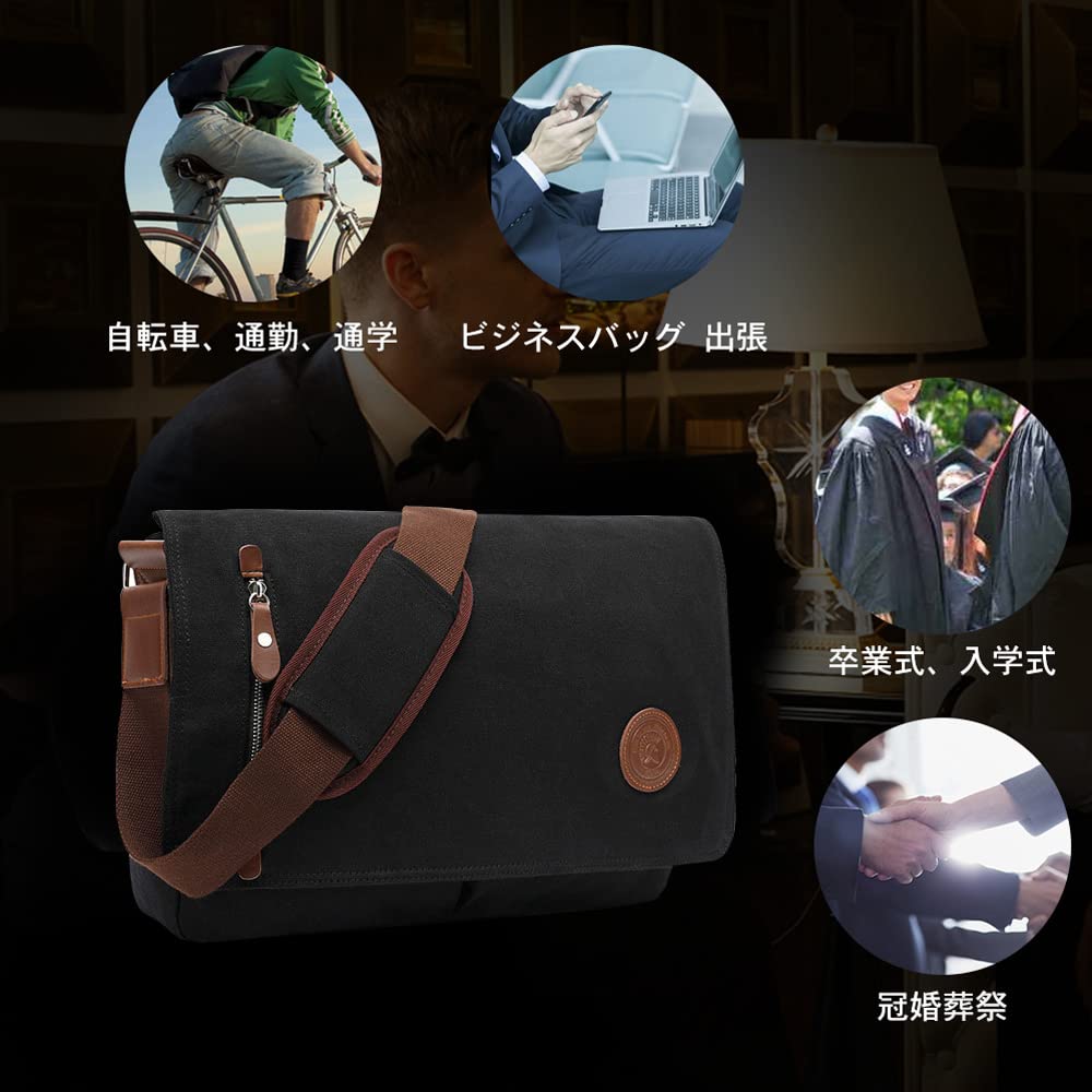 Whatna Thick Canvas and Leather Shoulder Horizontal Messenger Large Business Fits A4 Sizes and Shoulder School Bicycle Model 8501 Men's Bag, Bag, Bag,