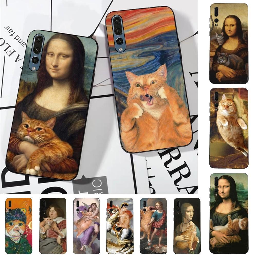 Van Gogh Mona Lisa Fun Cat Art Phone Case For Huawei P 8 9 10 20 30 40 50 Pro Lite Psmart Honor 10 Lite 70 Mate 20lite