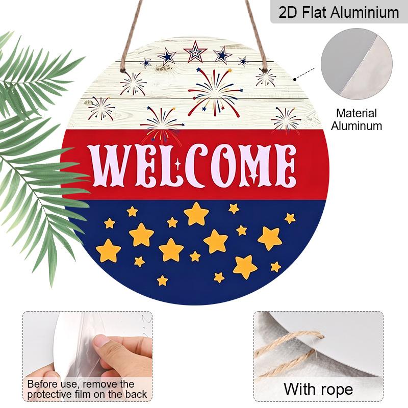 2D Flat Aluminum Independence Day Style Welcome Sign Wall Decoration, Available In Various Sizes, Firework Pattern. Suitable for Living Rooms