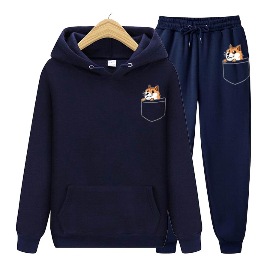 Mote Langermet Lomme Katt Herre Sett Fleece Hettegenser Bukse Tykk Varm Treningsdress Sportsklær Hettejakke Treningsdrakter Joggedress Treningsdrakt