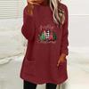 Women's Christmas Tree Print Plush Hoodie - Round Neck, Long Sleeve, Loose Fit, with Pockets. Perfect for Autumn/Winter.