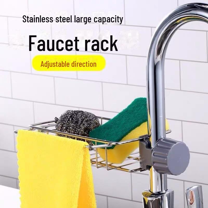 Stainless Steel Multi-Function Kitchen Rack for Faucet and Rag Storage