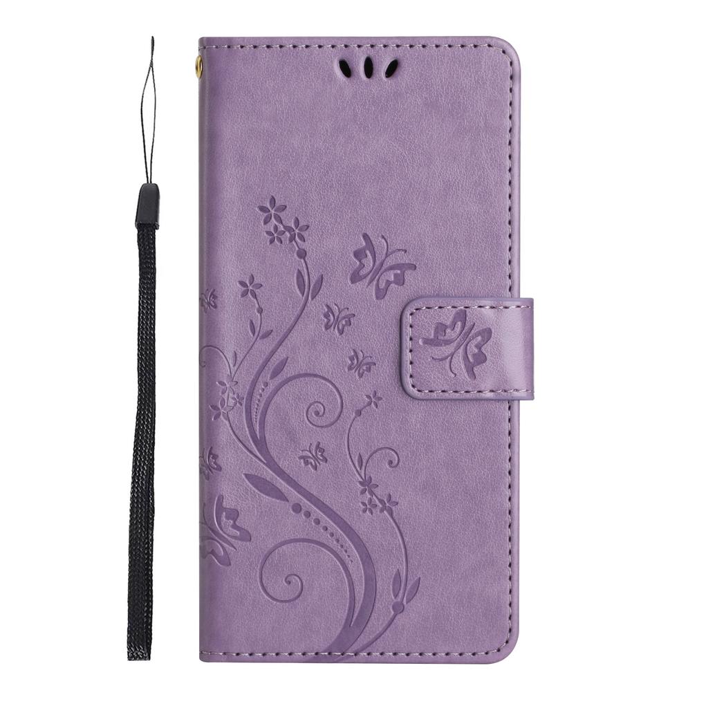 For Oppo A5 4G Leather Wallet Case Butterfly Flower Imprint Phone Cover with Strap