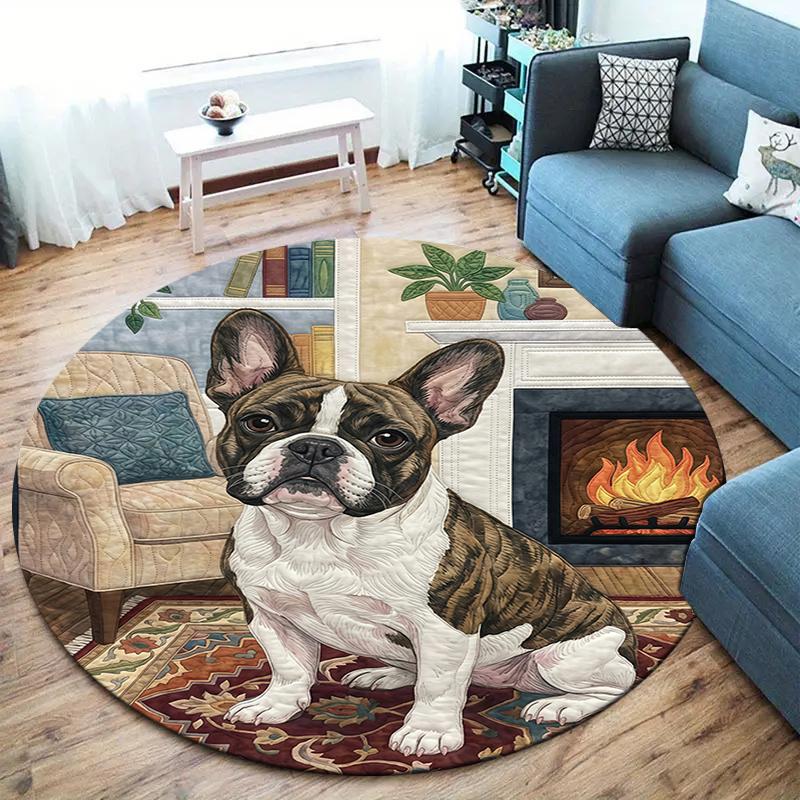 The puppy on the carpet Round Area Rug,Carpet Rug for Living Room Bedroom Sofa Playroom Decor,Non-slip Floor Mat