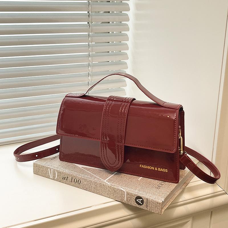 2026 Hot Sale Small Square Bags Burgundy Patent Leather Shoulder Bag With Top Handle Crossbody Purse For Women Party Daily Used