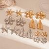 Vintage Gold Color Flower Starfish Geometric Stud Earrings for Women Exquisite Irregular Metal Leaf Earrings Aesthetic Zircon