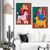 Solid Wood Frame Cartoon Cute Cat Lady with Dog Poster And Prints Animal Canvas Painting Abstract Wall Picture For Living Room Bedroom Home Decor