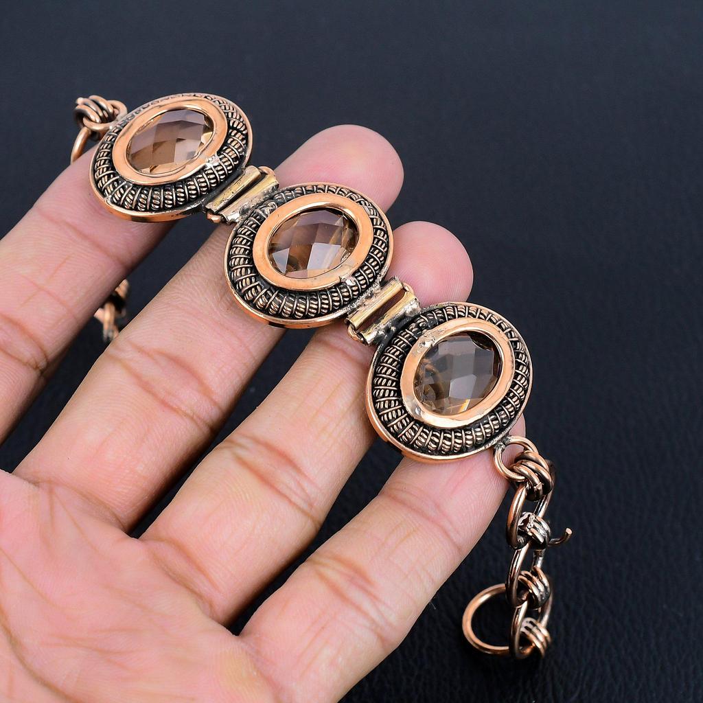 Morganite Bracelet, Handmade Gemstone 999 Copper Wire Wrapped  Bracelet Antique Jewelry, Adjustable Chain Bracelet, Engagement Gift