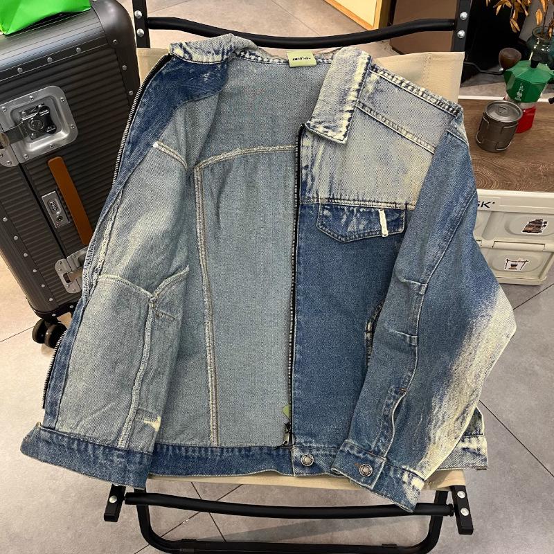 Women's American Retro Distressed Denim Jacket - Spring/Autumn 2025 Style, Loose Fit, Trendy & Niche Design