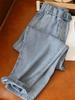 Women Spring and Summer Plus Size Jeans Elastic Waist Solid Color Loose Harem Pants Plus Size Wide Leg Baggy Trousers