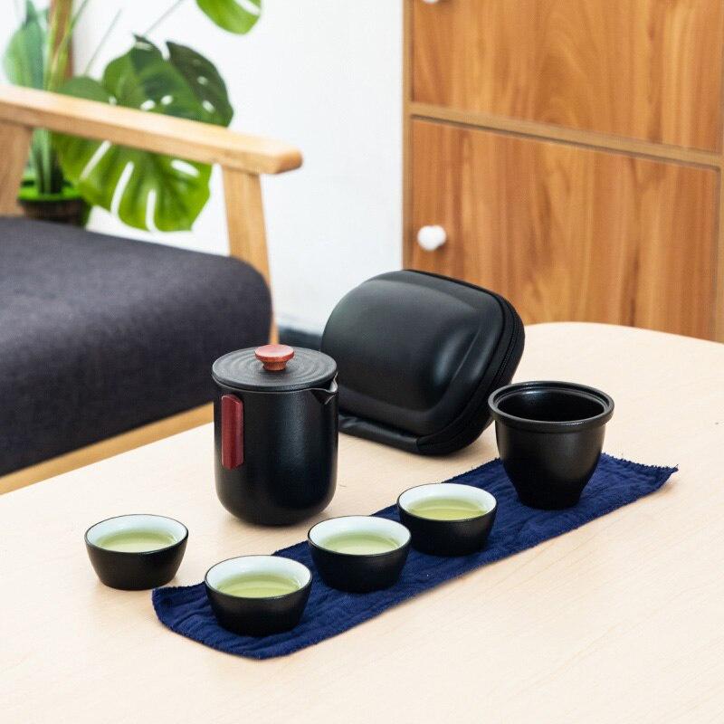 

Portable Tea Set Small Bag Ceramic Quick Tea Cup One Pot Four Cups Tea Brewing Pot чёрный
