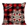 Red Plaid Sofa Linen Christmas Pillow Cover Reindeer Snowflake Home Cushion Cover