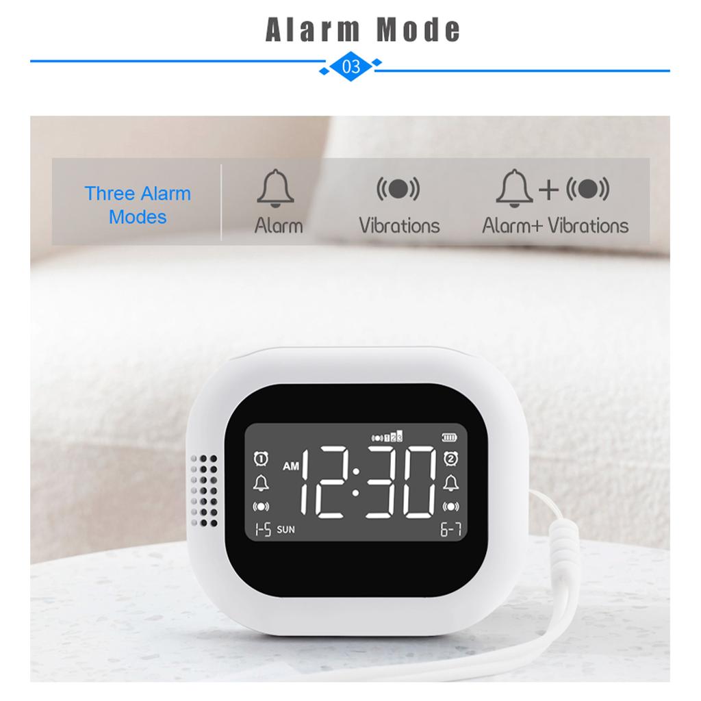 Vibrating Alarm Clock with FM Radio and Rechargeable 1800mAh Battery, for Heavy Sleepers, Elderly,