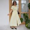 Pure cotton short-sleeved dress European and American summer new single-breasted medium and long dress shirt dress women