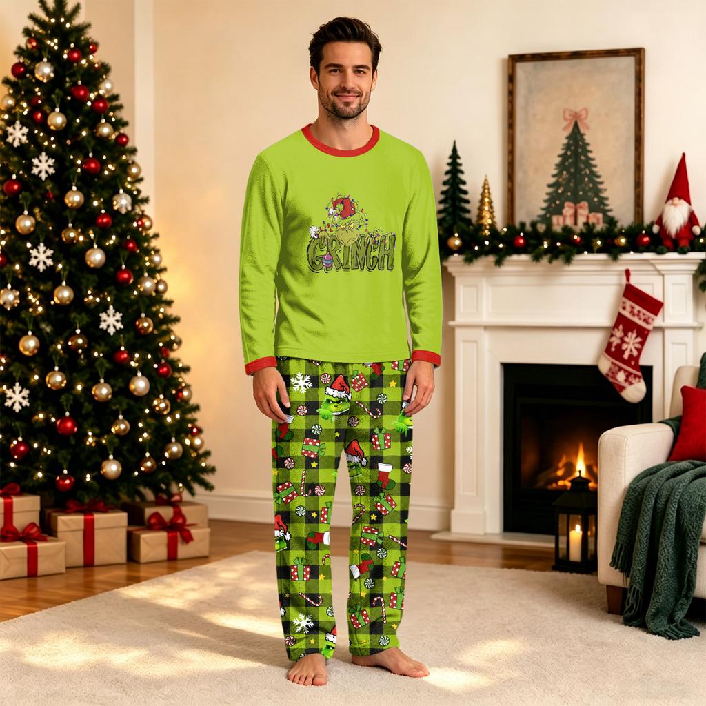 Christmas Print Family Matching Plush Loungewear Set, Parent-Child Holiday Pajamas