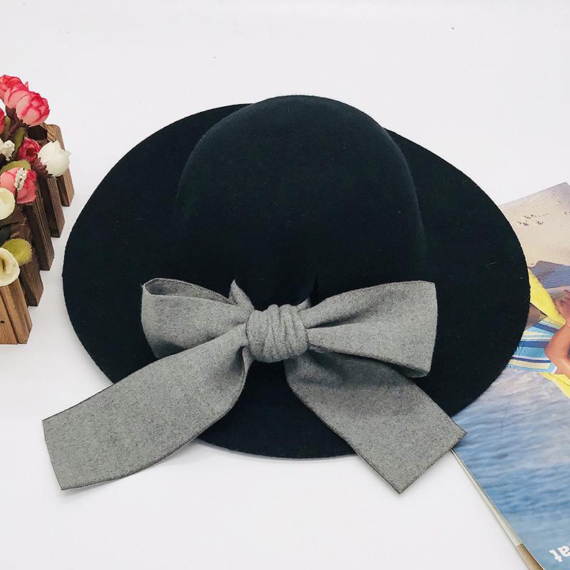 

100% Wool Girls Wide Brim Hat Winter Warm Toddler Dress Chic Fashion M 51-54cm) чёрный