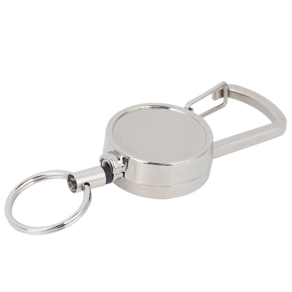 2 Pcs All Metal Key Ring 2.5cm Retractable Keychain Durable ID Badge Holder  Camping