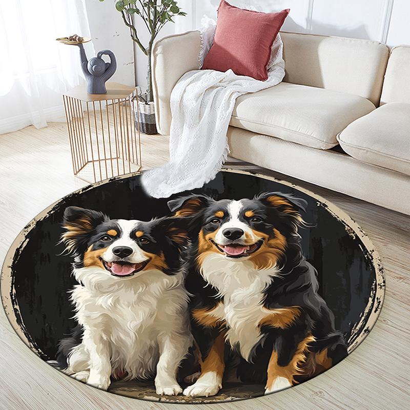 Australian Shepherd Dogs Round Area Rug,Carpet Rug for Living Room Bedroom Sofa Playroom Decor,Non-slip Floor Mat