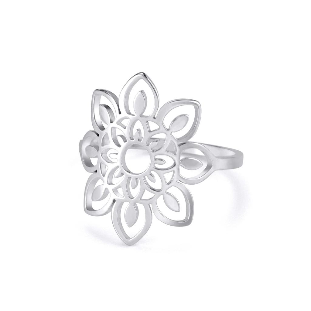 Fil de Vent Lotus Couronne Bague Bohème en Acier Titane pour Femme Cadeau de Mariage