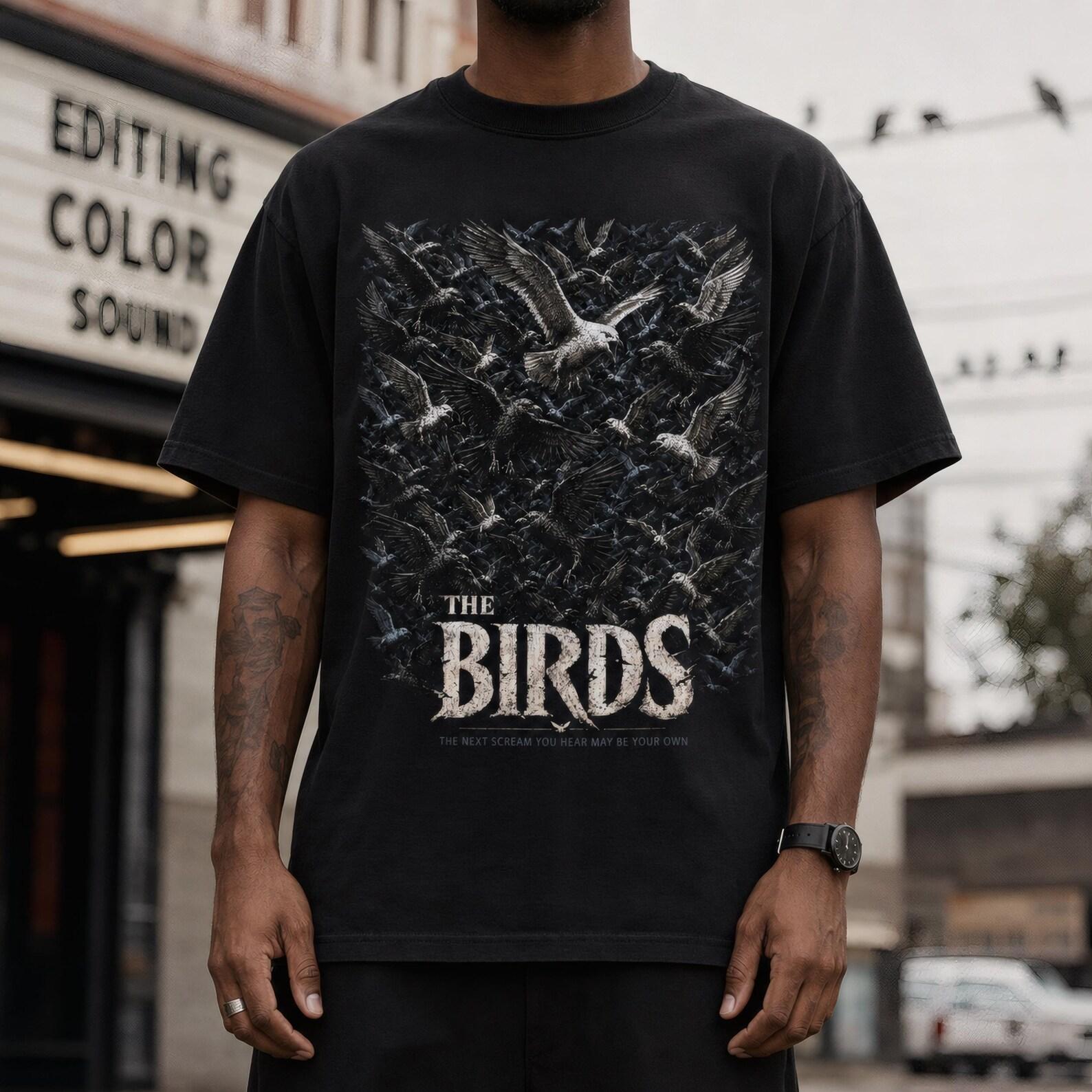 The Birds Shirt, Alfred Hitchcock Horror Tee, Classic Thriller Movie Cotton TShirt 4XL