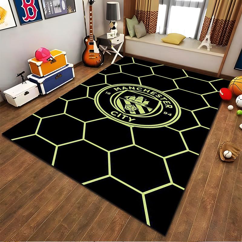 Football Themed Rug with Manchester City Logo Suitable for use as an anti-slip game mat for living room and bedroom sofas