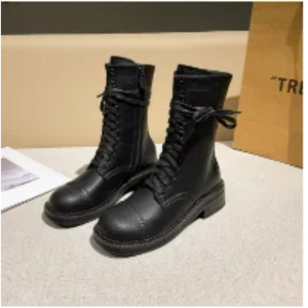 Biker Boots Women  New Fall Vintage Ladies Boots British Style Lace-up Large Size 41-43 Women's Booties