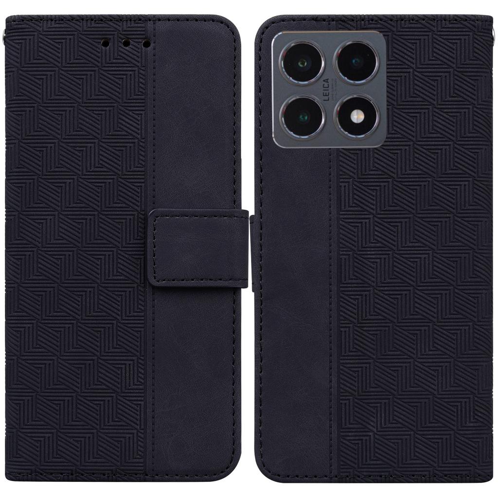 For Xiaomi 15T Case Geometry Pattern Leather Wallet Phone Cover with Wrist Strap