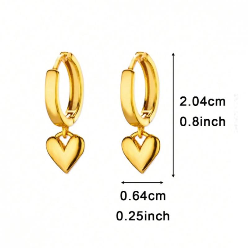 Women's Shape Earrings Gold Plated Copper with  Heart Zircon Minimalist Geometric Jewelry Set Dangle Earrings for Daily Wear