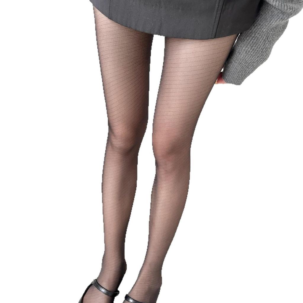 Oblique striped stockings women's anti-hook leggings sexy black silk fashion high-end thin pantyhose