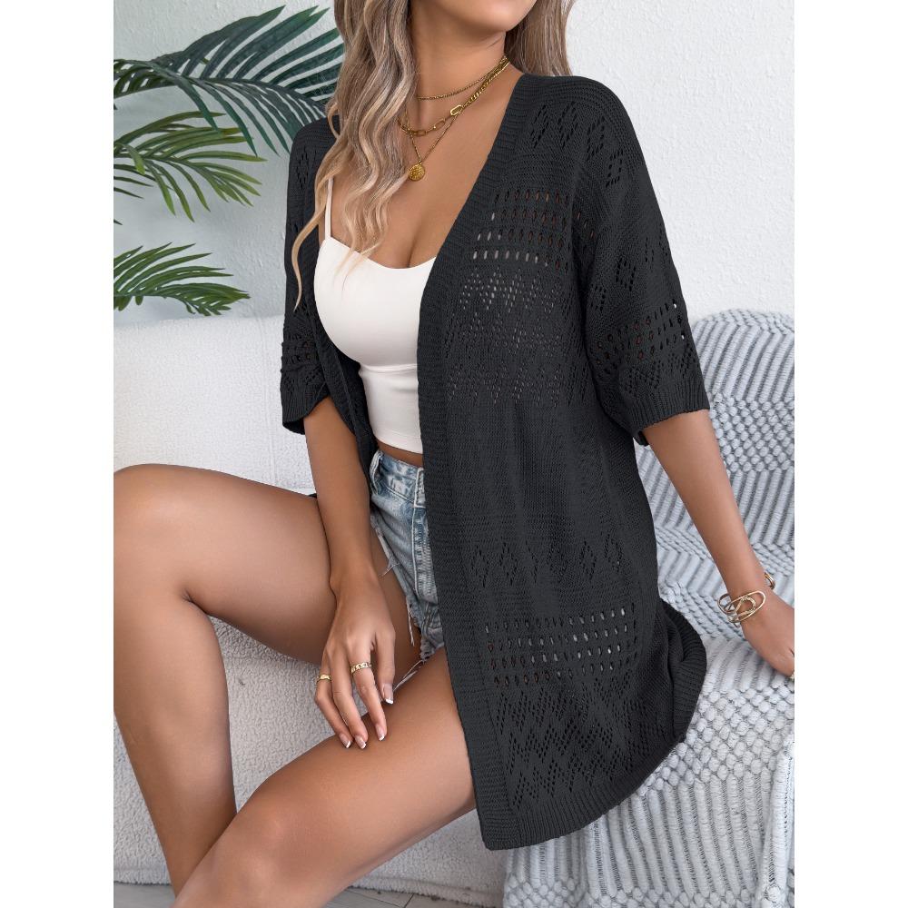 Women's Spring Summer Casual Solid Colour Hollow Out Mid Sleeve Holiday Knitwear