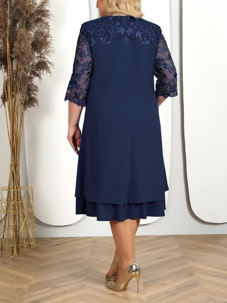 Elegantes Plus-Size-Kirchenkleid für Damen Locker Chiffon Abschlussball-Partykleid Formelles Stickkleid für Damen