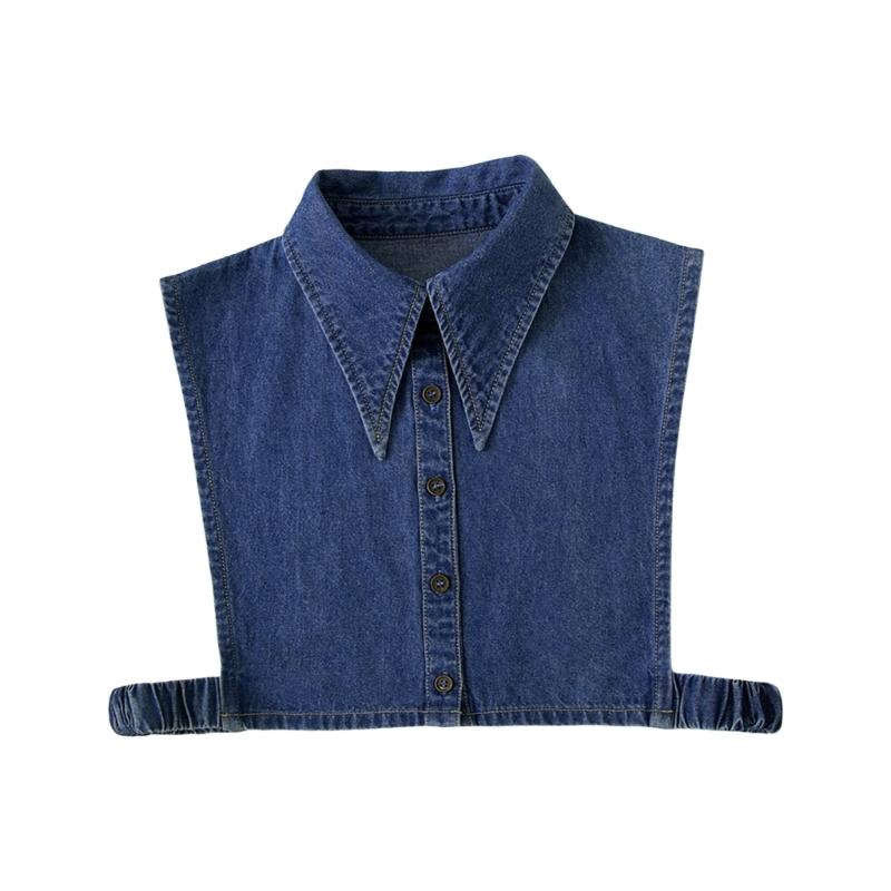 Women Jeans Lapel Faux Collar Detachable Half Shirt Solid Color Denims Removable Choker Blouse Crop Top Decorative Favor XXL