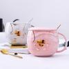 Creative Cute Cat Claw  with Cover  Spoon 380ml Ceramic Pink Coffee Mug  Set  Kids  Couple Cups Gift Box