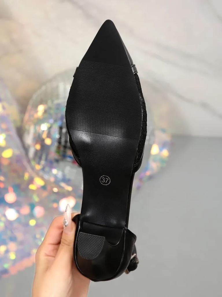 Fashion New High Heels Women Sandals 2025 Summer Mesh Embroider Elegant Pointed Ladies Slingback Party Wedding Bridal Dress Shoes Woman