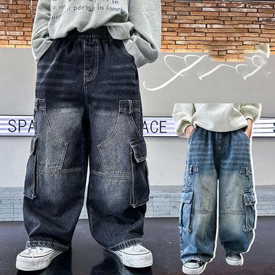 Jungen Retro Jeans Frühling Herbst Teenager Kinder Fried Street Hübsch Gerade Locker Weitbeinige Hosen Kinder Cargo Denim Jeans