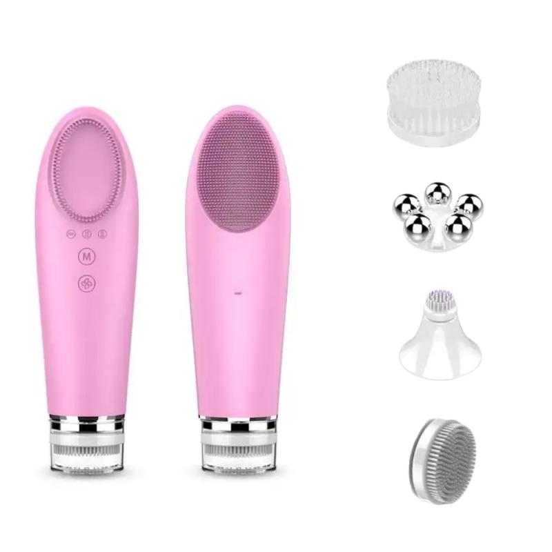 Skin Care Device Silicone Face Washing Brush Rotation Facial Cleansing Spin Brush Electric Cleansing Brush for Beauty Spa Usb Recharge розовый