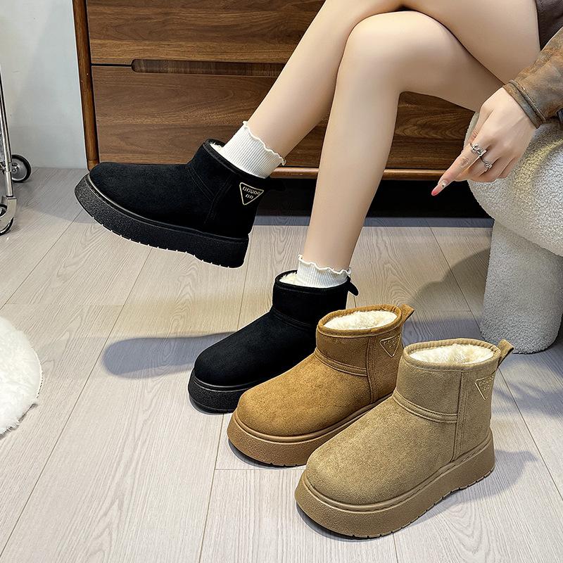 Dicksohlige erhöhende Schneestiefel für Damen Winter neu bequem mit Samt thermisch lässige Baumwollschuhe für Damen Kurzstiefel für Damen