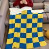 Blue Yellow Check Flannel Blanket Warm Soft Halloween Christmas Couch Warm Cozy Decorative Decor Gift for All Season