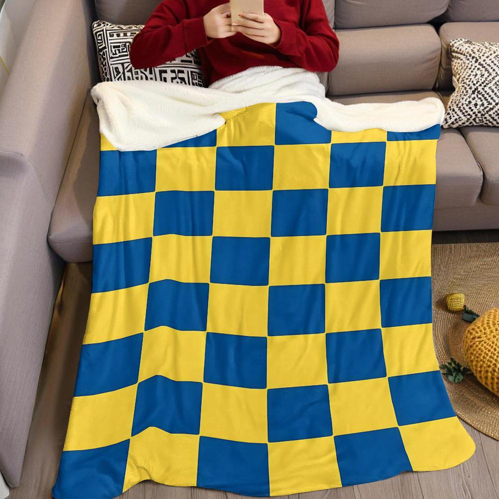 Blue Yellow Check Flannel Blanket Warm Soft Halloween Christmas Couch Warm Cozy Decorative Decor Gift for All Season