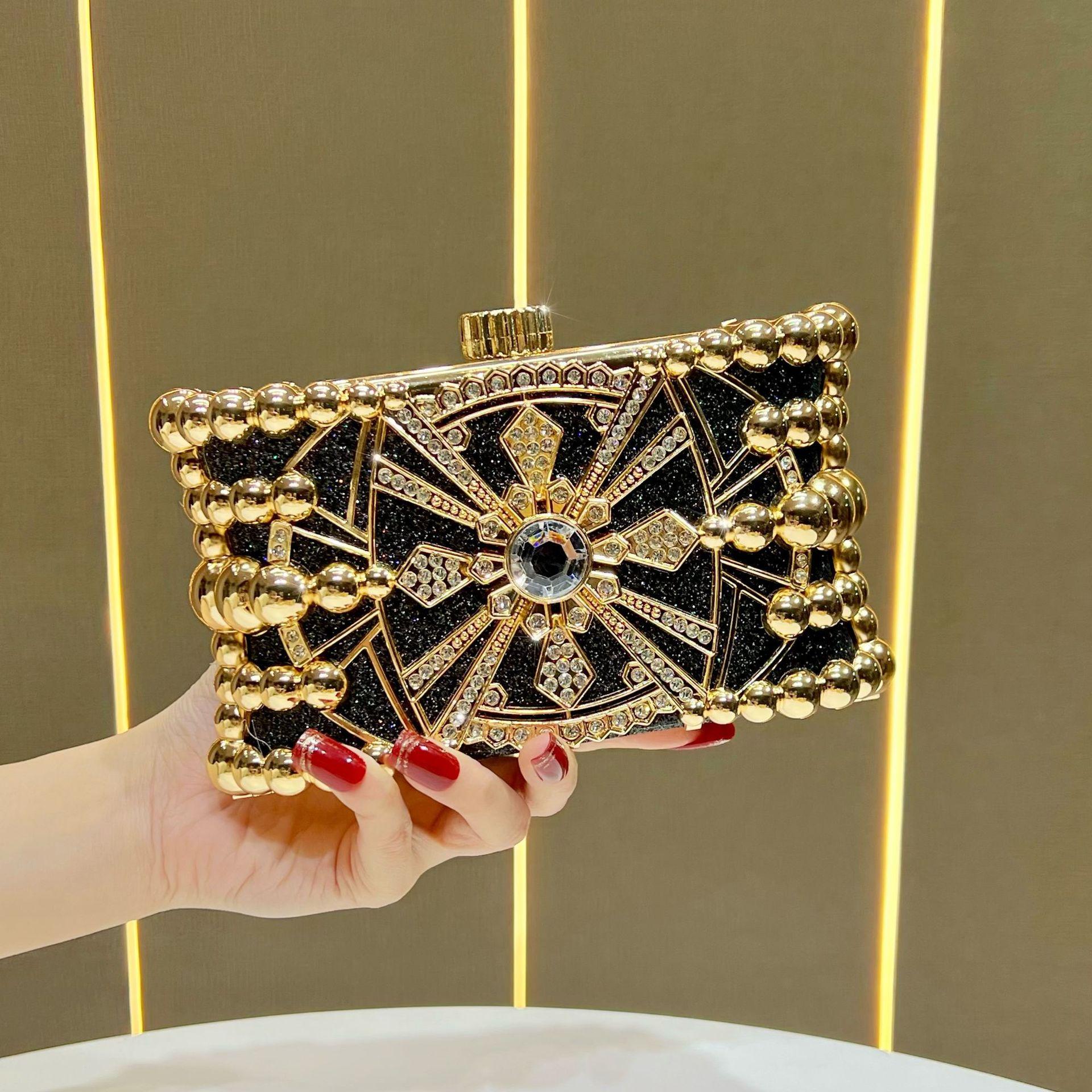 New retro diamond-encrusted handbag, high-end dinner bag, light luxury rhinestone handbag, women s fashion chain messenger bag чёрный
