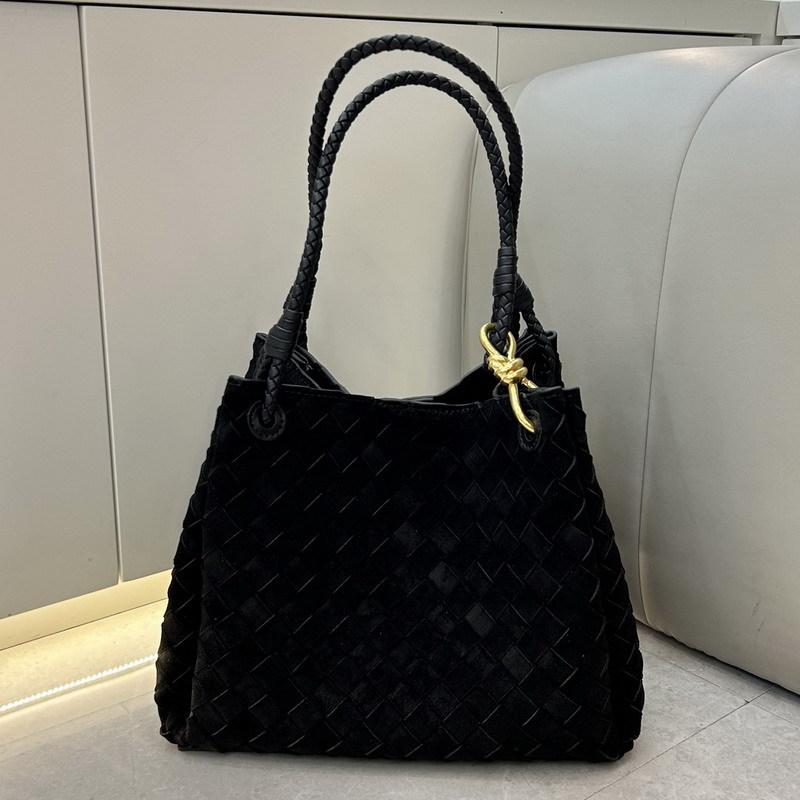 Новая плетёная сумка из замши, сумка-парашют, сумка-ведро, овощная корзина, портативная сумка-мессенджер через плечо, женская 21cm*15cm*15cm чёрный