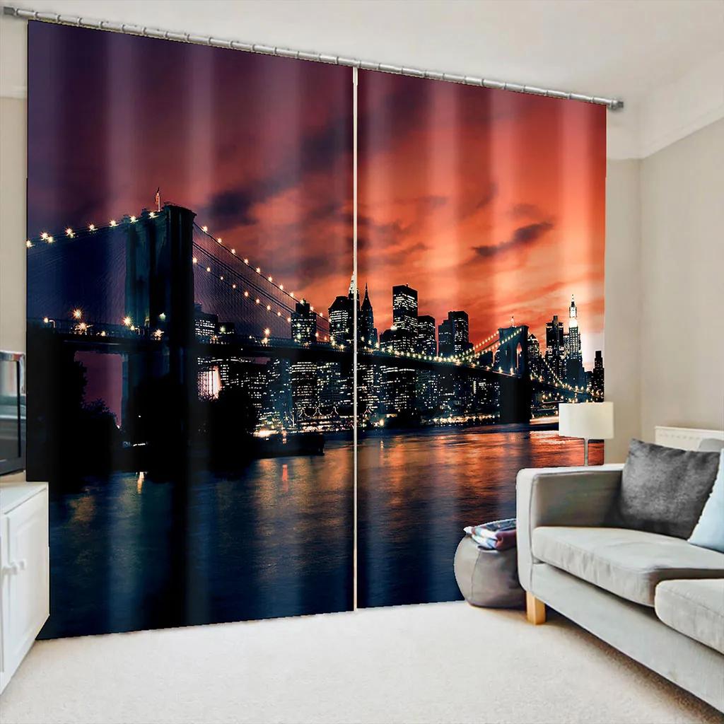 City Night Scene Modern Urban Architecture Window Curtains Blinds For Living Room Bedroom Bathroom Kicthen Door Home Decor2Pcs